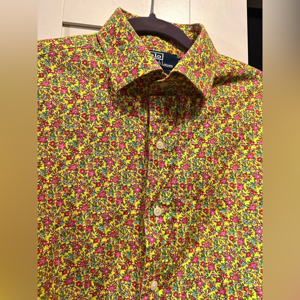 VINTAGE POLO RALPH LAUREN FLOWER ALLOVER PRINT LONGSLEEVE BUTTON DOWN - Picture 4 of 5